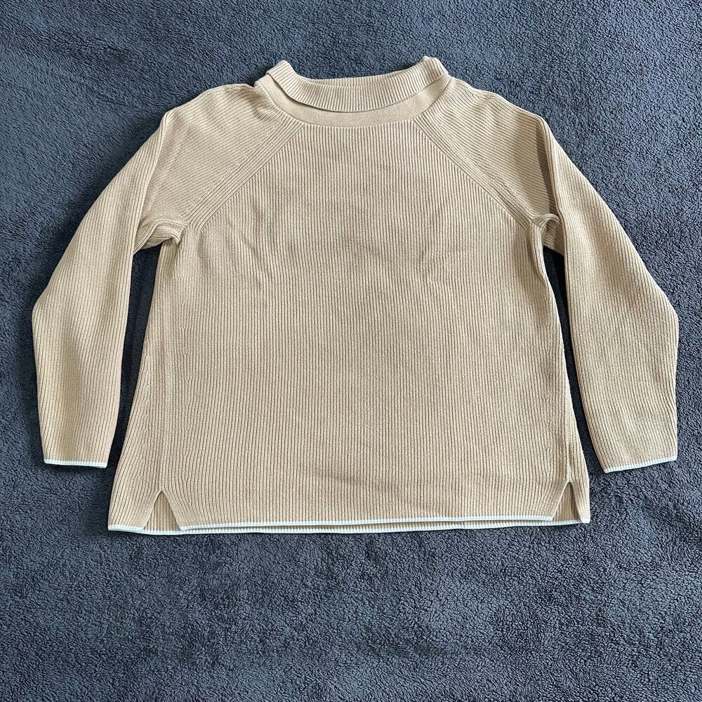 Talbots‎ Womens L Pima Cotton Mock Neck Career Sweater Brown Quiet Luxury Preppy